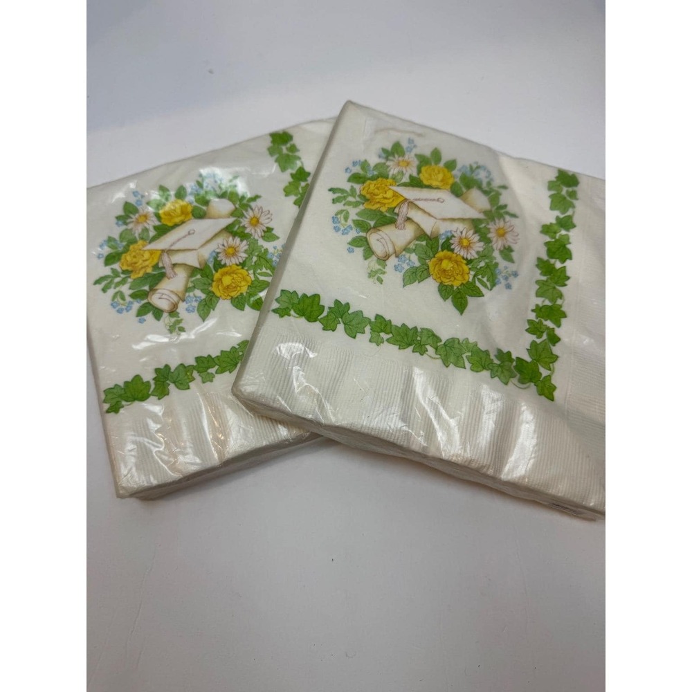 Vintage‎ Hallmark Graduation Luncheon Napkins 2 Packs 32 Total Yellow Roses Ivy